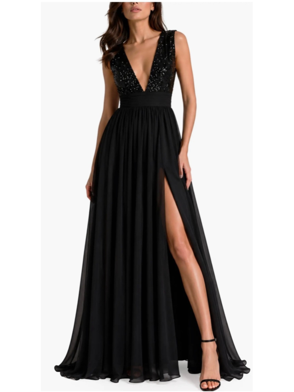 Women's Love By Design Sequin V-Plunge Maxi Dress Black Size M Chic